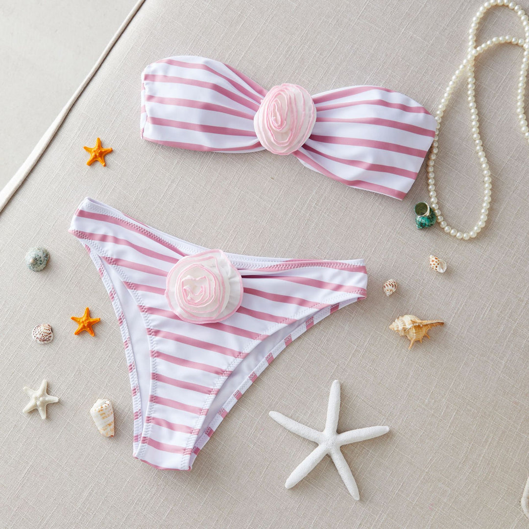 Dame bikini sæt med elegante blomsterapplikationer og høj skæring Stilla