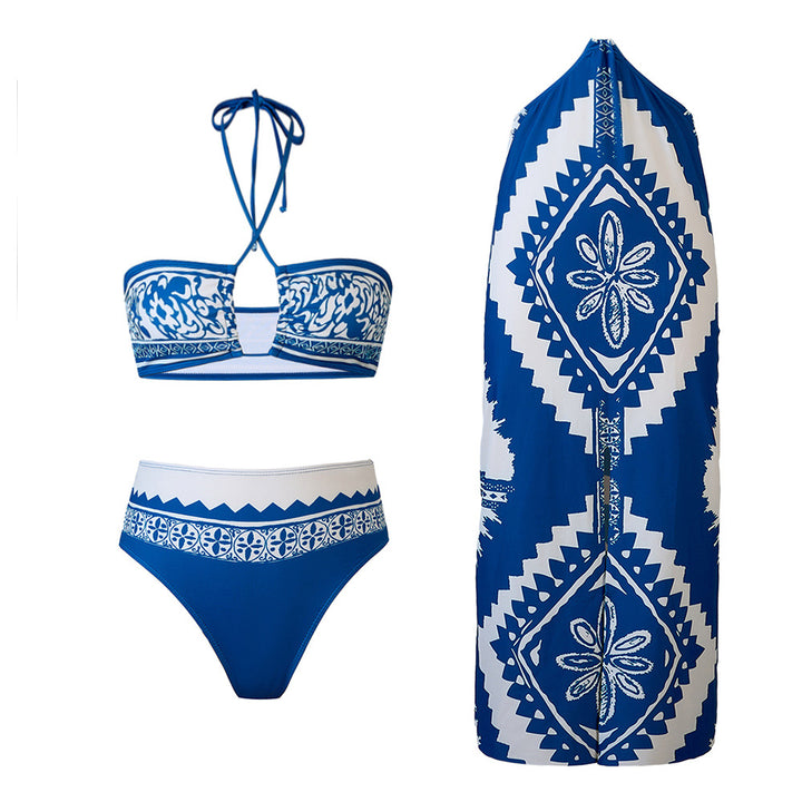 Dame bikini-sæt med matchende omslagsskørt og grafisk design Stilla