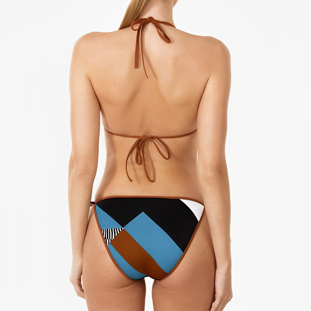 Dame triangel-bikini med moderne mønster og justerbare bindebånd Stilla