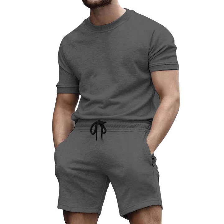 Herren nan kortærmet sæt i blødt sweatstof med rundhalset t-shirt og snøre-shorts Skovae
