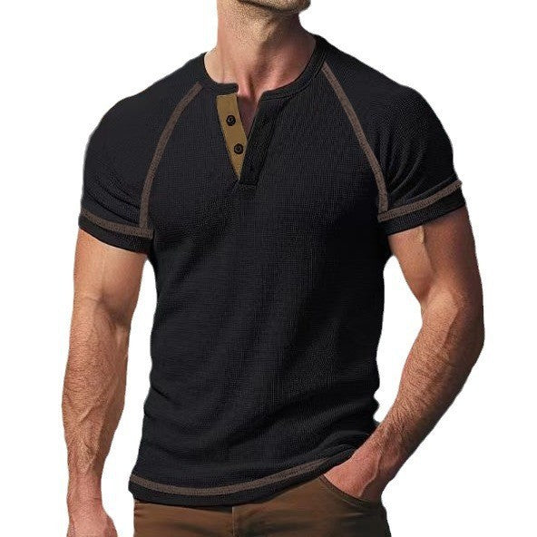 Herrer Kortærmet Henley T-shirt med elegant knapdesign Stilla