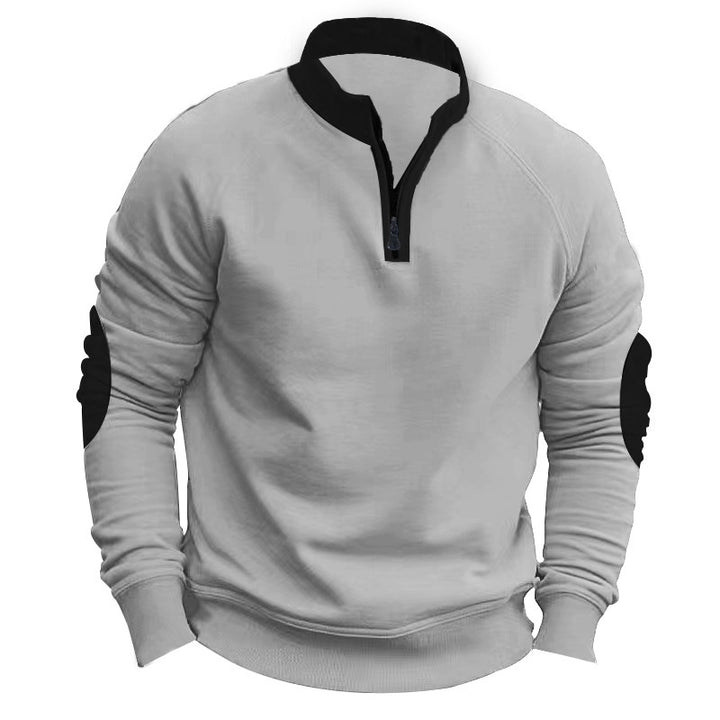 Herre sporty fleece-pullover med moderne ståkrave og unikke detaljer Stilla