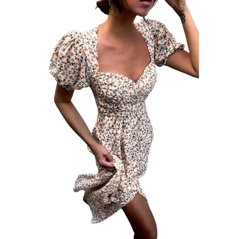 Dame Puffærmet Midi-Kjole med Flæsekant Stilla