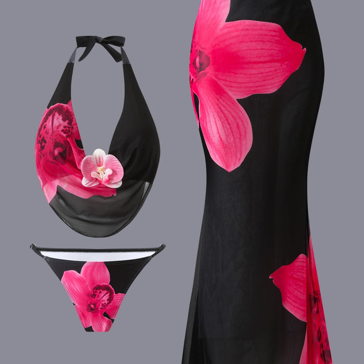 Dame Bikini-sæt med blomstret design og elegant indpakningstop Skovae