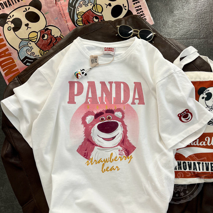 Dame T-shirt med kreativt panda-motiv og afslappet oversized-snit Stilla