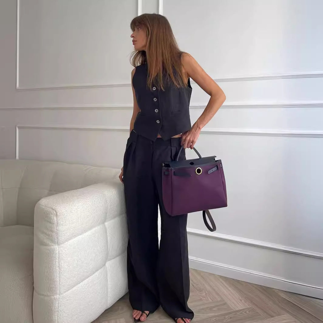 Dame elegant linned blazer og løstsiddende bukser sæt Stilla