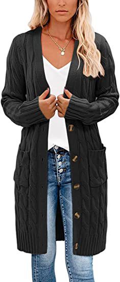 Kvindernes chunky strikket cardigan med lomme og knaplukning Stilla