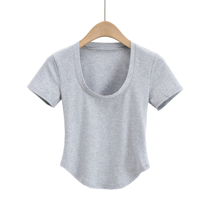 Damer Figurtilpasset Basic T-shirt med rund halsudskæring lavet af højkvalitets bomuldsblanding Stilla