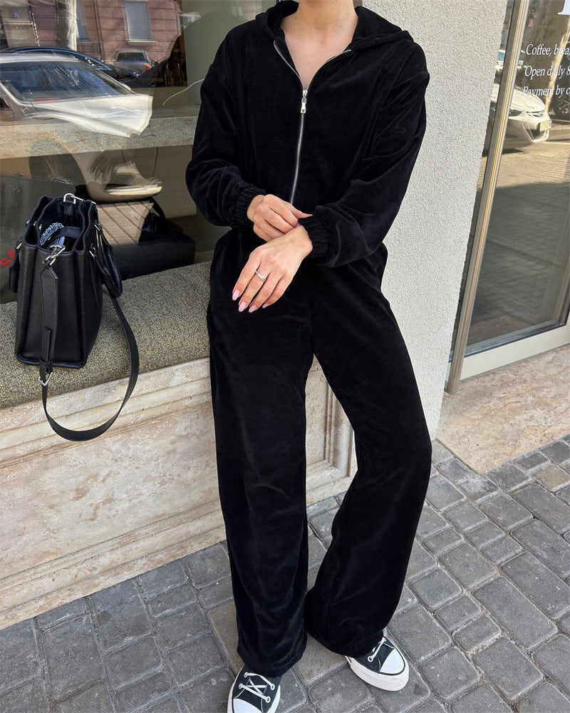 Kvinders afslappede jumpsuit sæt med kort krave og elastisk talje Skovae
