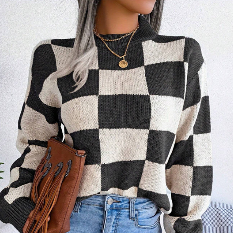 Femme Skakbræt-Strikpullover Stilla