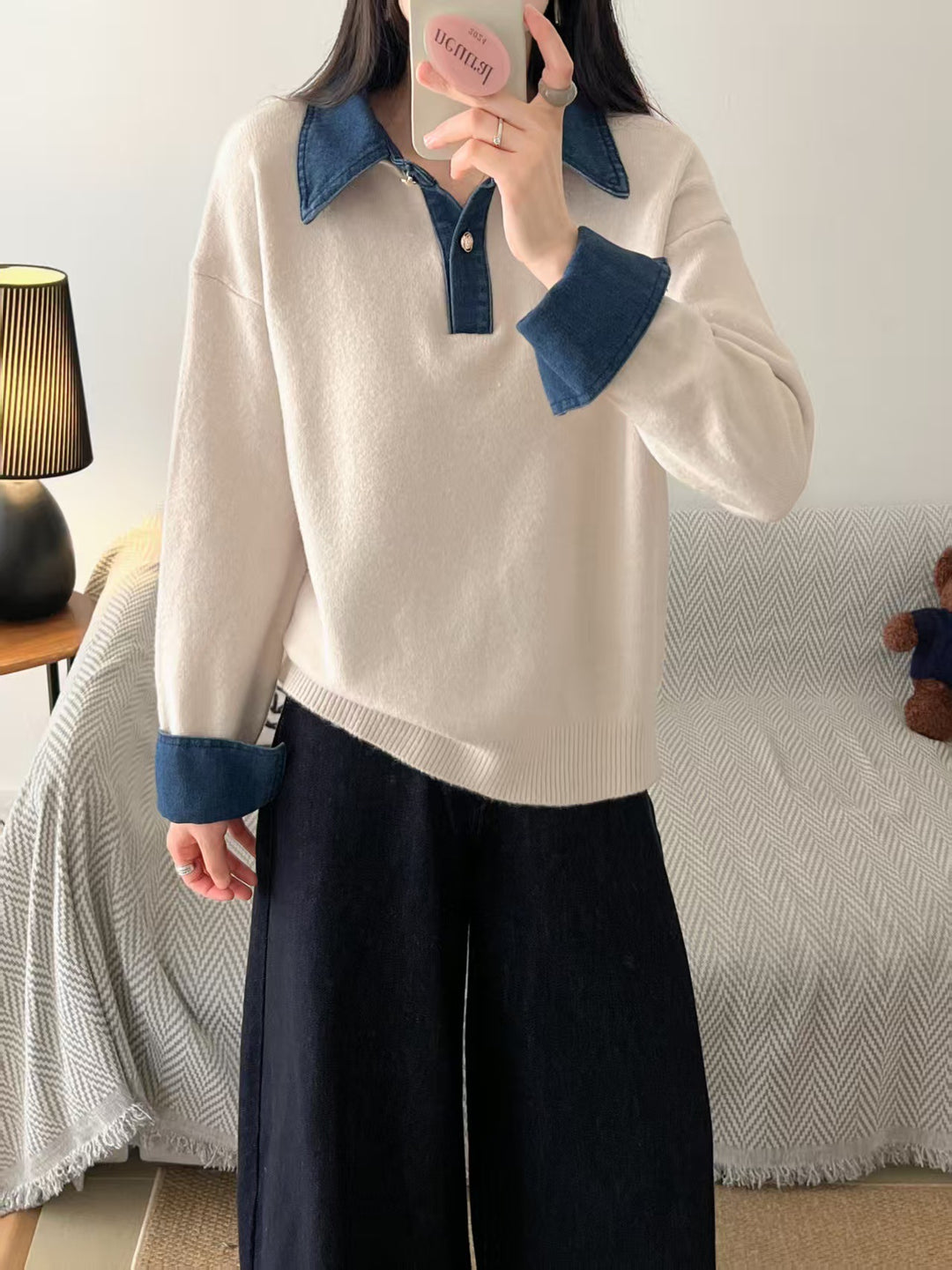 Kvinders sweater med fashionabel skjortekrave og blødt materiale Stilla