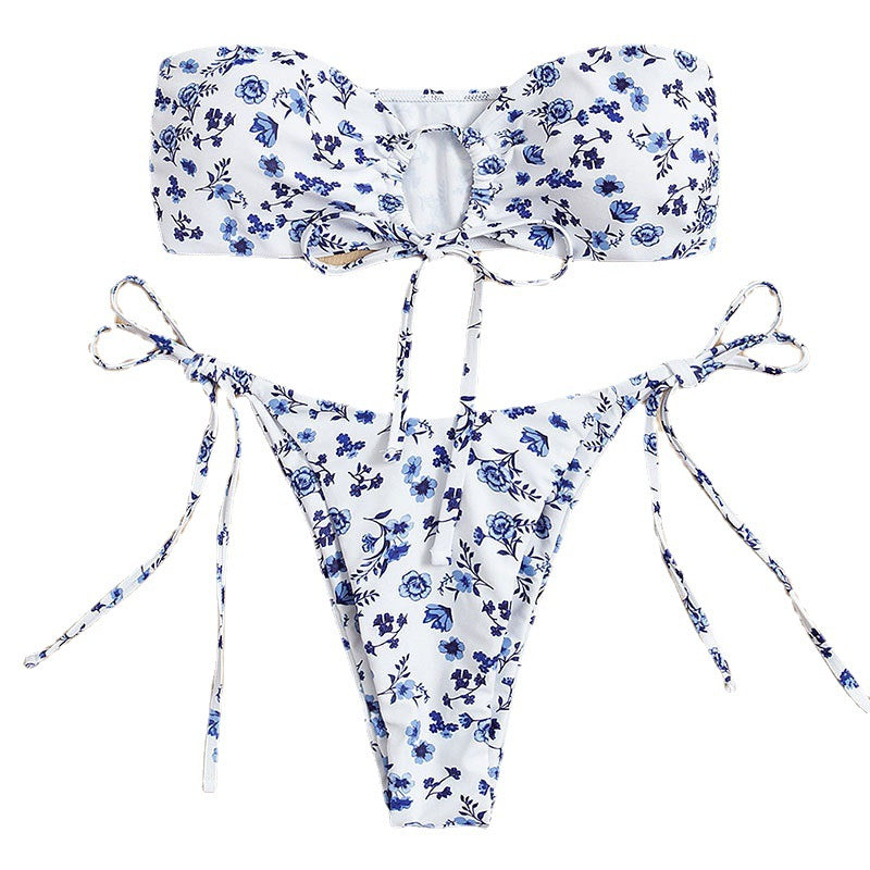 Dame bandeau-bikini med legende blomsterdesign Skovae