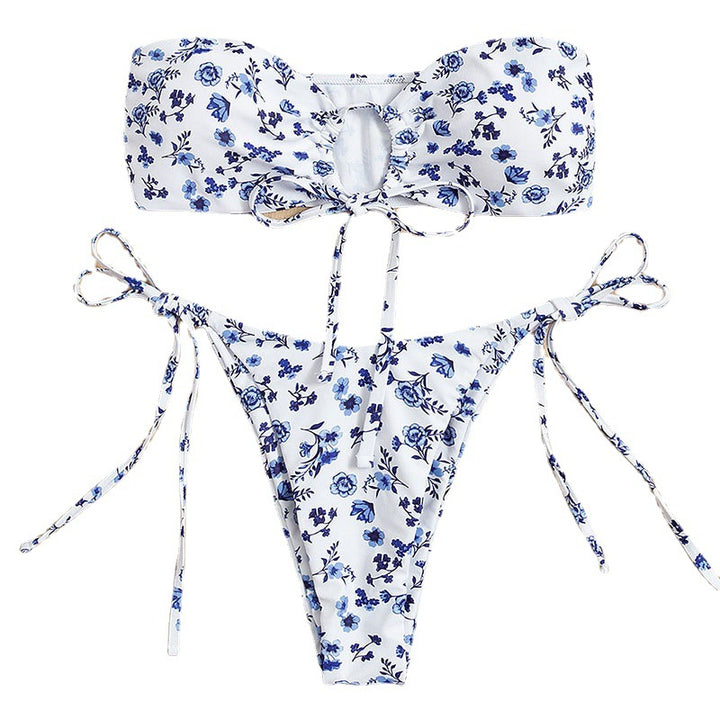 Dame bandeau-bikini med legende blomsterdesign Skovae