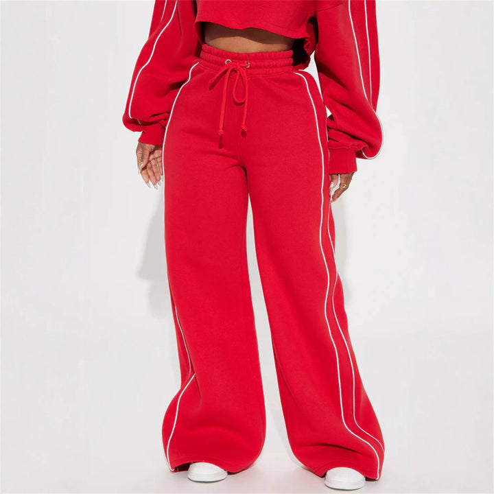 Kvinders sporty cropped sweatshirt og joggingdragt sæt med praktiske lommer og løs pasform Skovae