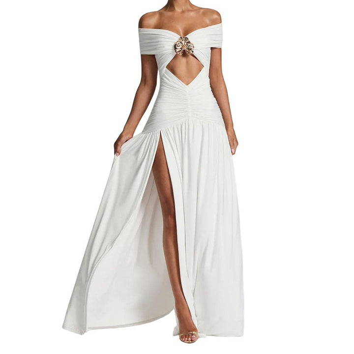 Damer Elegant Off-Shoulder Maxikjole med praktisk Cut-Out Skovae