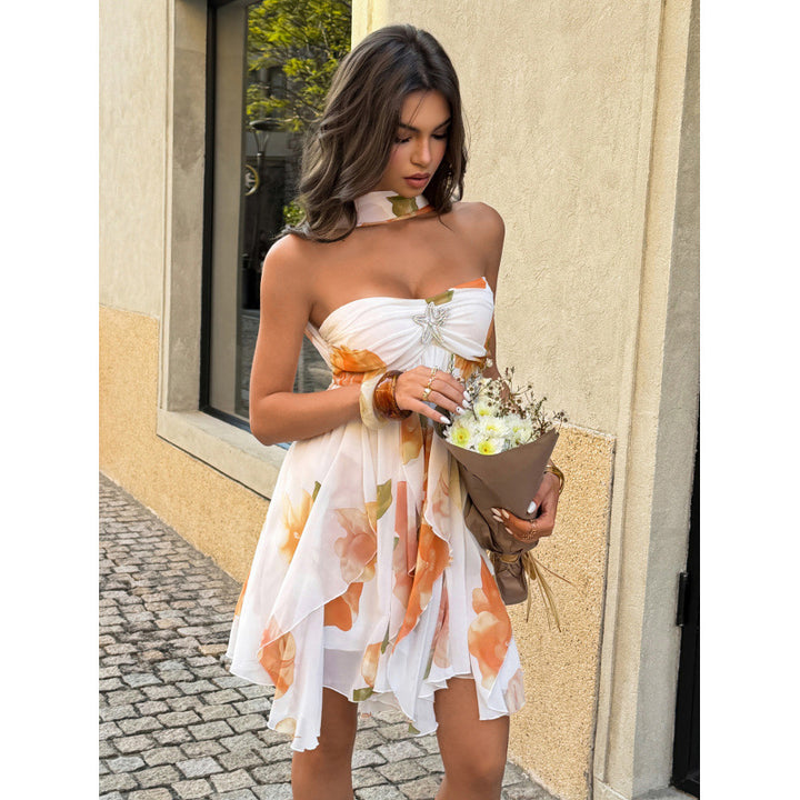 Damen Strandkleid mit verstellbarem Träger und floralem Design Skovae