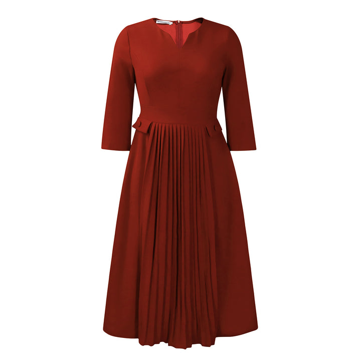 Dame Midi-kjole med elegant plissering og taljeaccenter Stilla