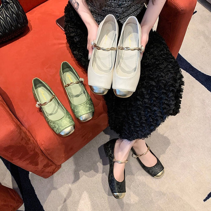 Dame Elegante Floral Mønstret Mary Jane Ballerinas med Dekorativ Rem Stilla