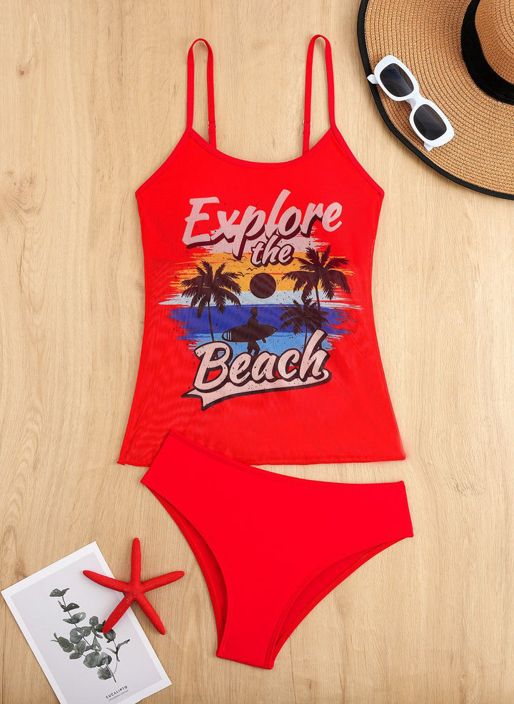 Dame Sporty Tankini-sæt med trendy print Skovae