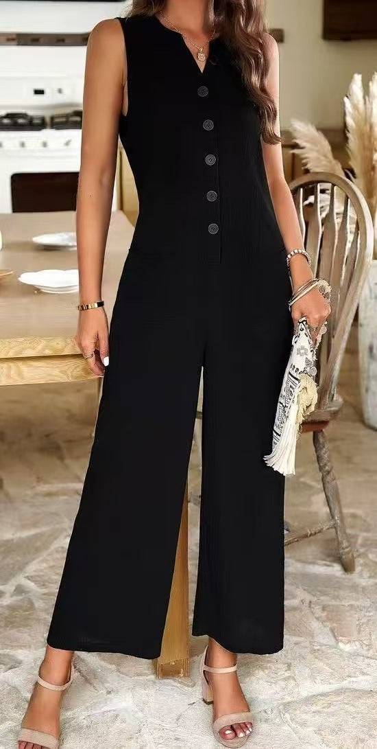 Damer Elegant Jumpsuit med knapdetaljer og praktiske lommer Skovae