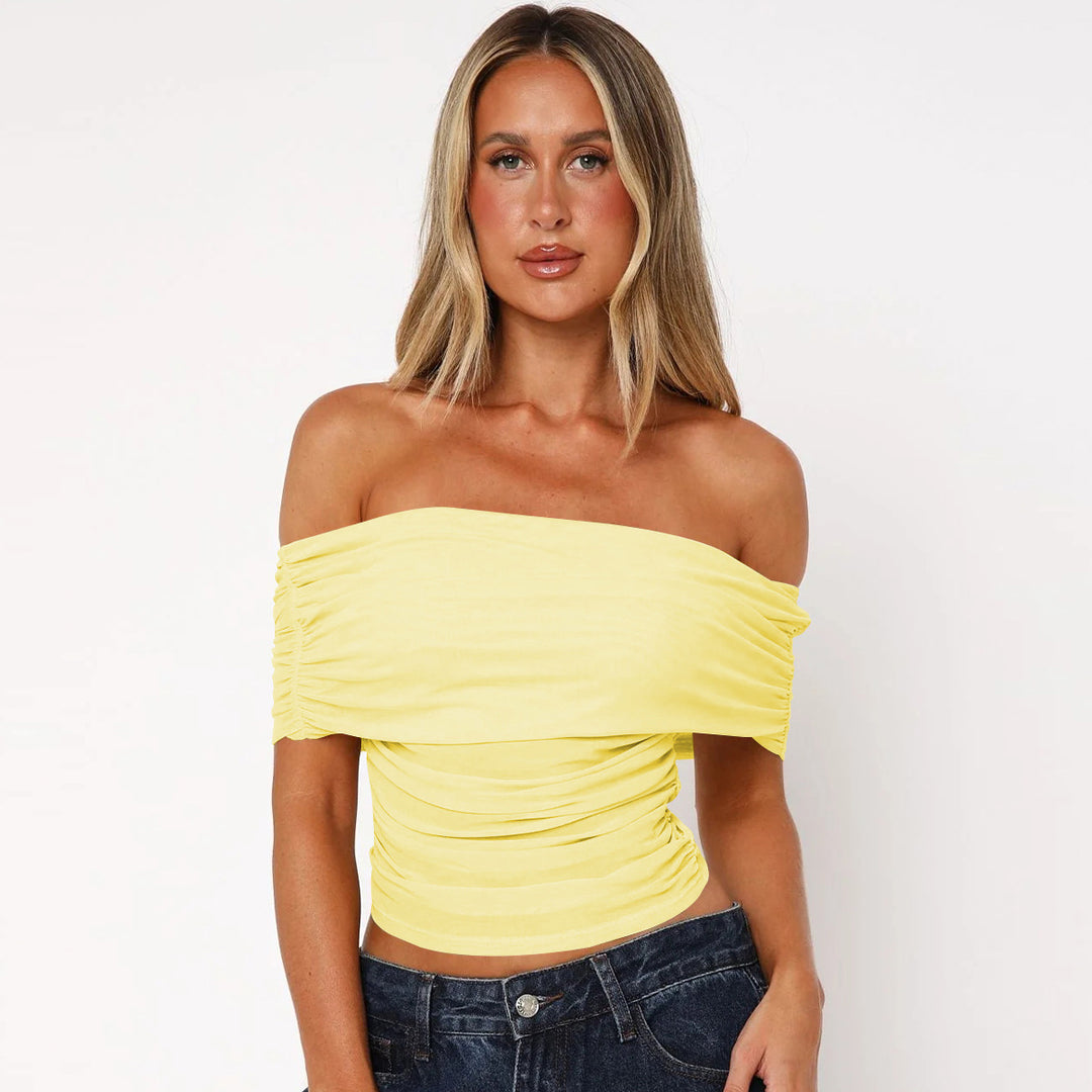 Dame Off-Shoulder Top med raffinerede draperingselementer og elastisk linning Stilla