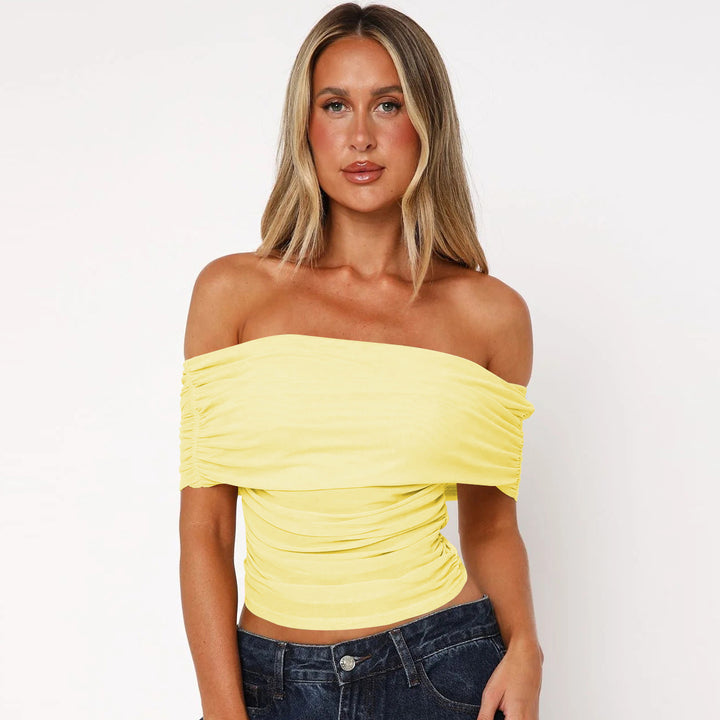 Dame Off-Shoulder Top med raffinerede draperingselementer og elastisk linning Stilla