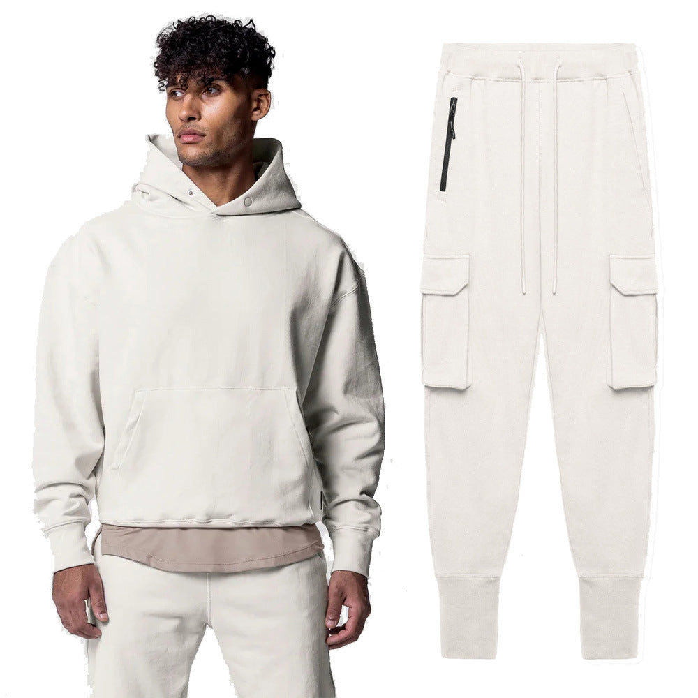 Herre Casual Hoodie med kængurulomme og praktiske cargo-bukser Stilla
