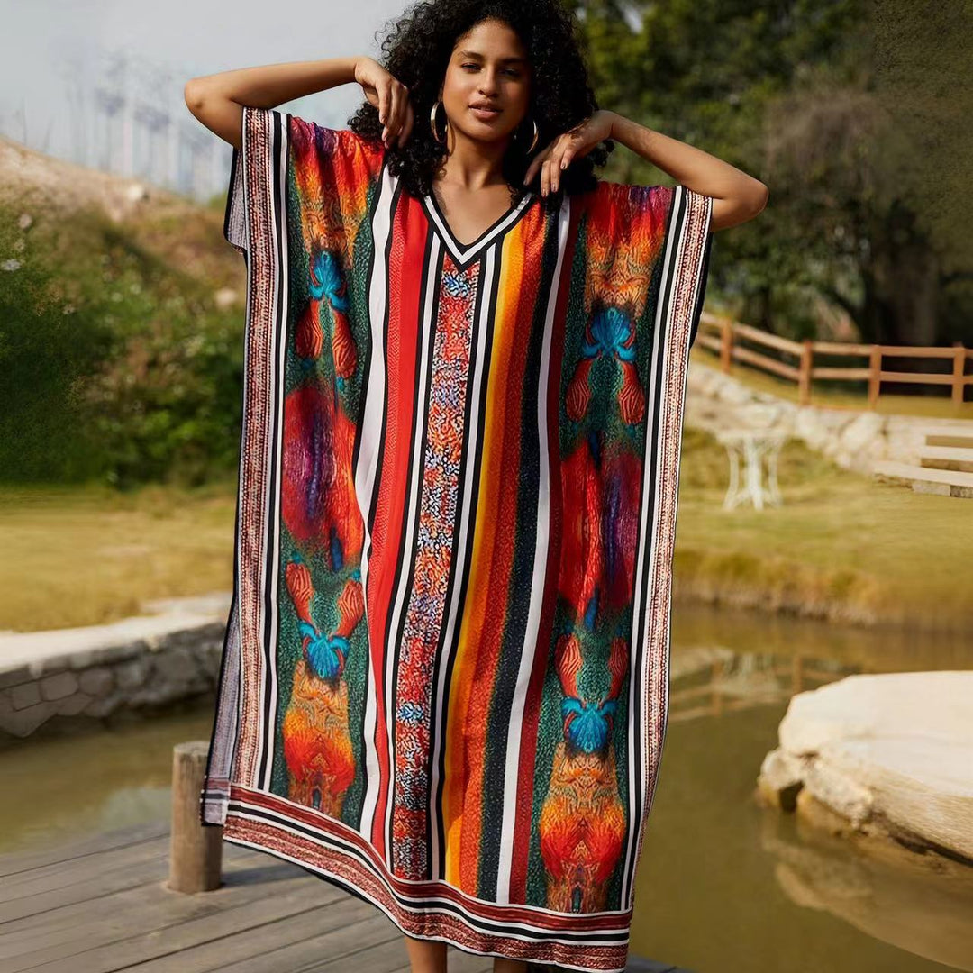 Dame Kaftan med attraktivt snit og livligt design Stilla
