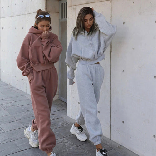 Dame Sports Crop Hoodie og Joggingbukser Sæt Stilla