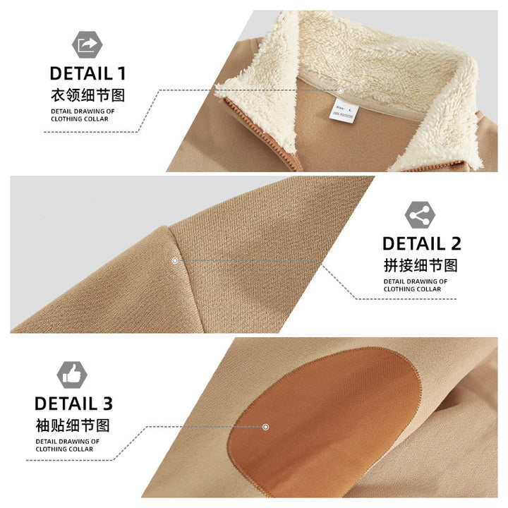 Herrernan Sherpa-foret halv-zip trøje med stående krave og læder albue-patches Skovae