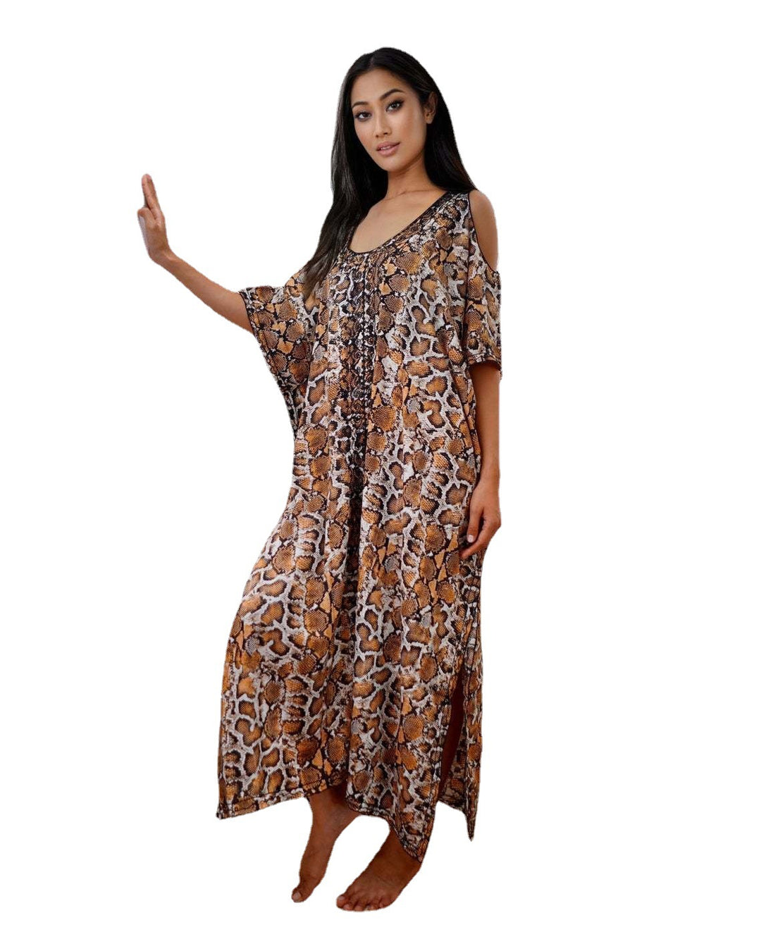 Dame Strandkaftan med elegant leopardmønster og afslappet snit Stilla