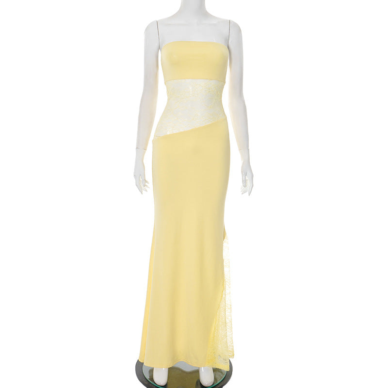 Femme Elegante Spids-Panel Maxikjole Stilla