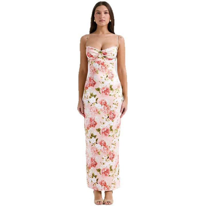 Dame Floral Satin Maxi Kjole Stilla