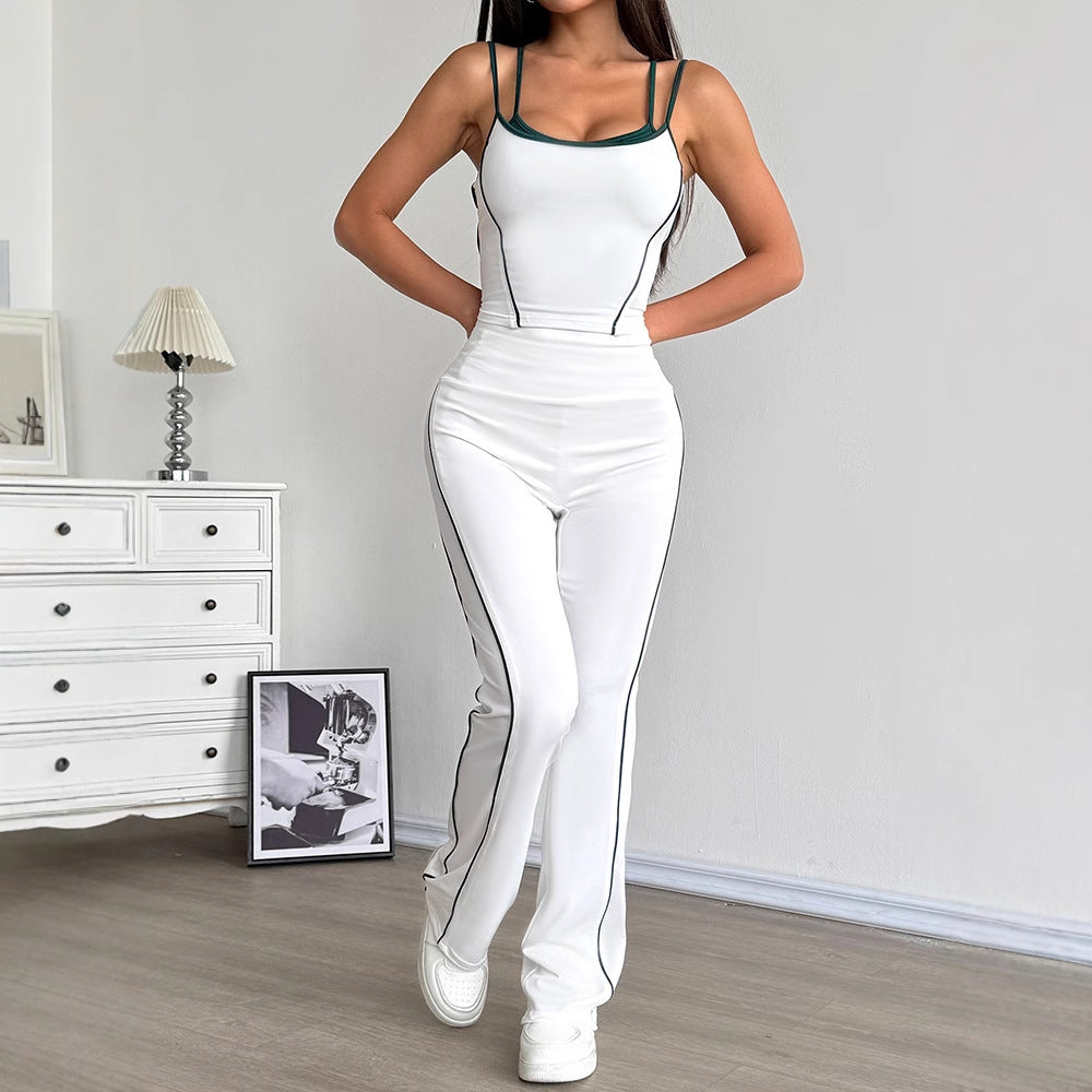 Dame Sporty To-Delt Sæt med stilfuld Crop-Top og løse Leggings Skovae