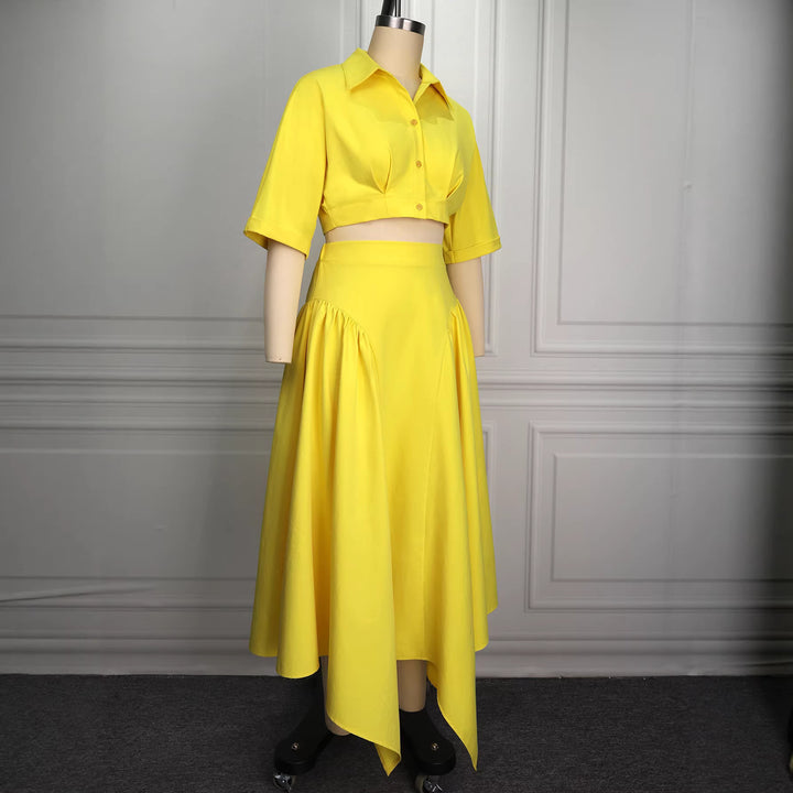 Dame Elegant To-delt Outfit med cropped Bluse og svingende Skørt Skovae