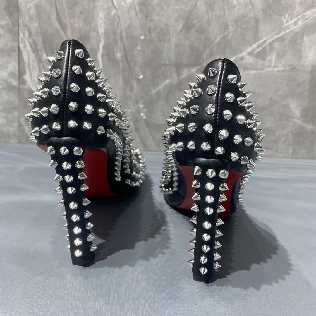 Femme Spiked Spids-Tå Hæl Sko Stilla