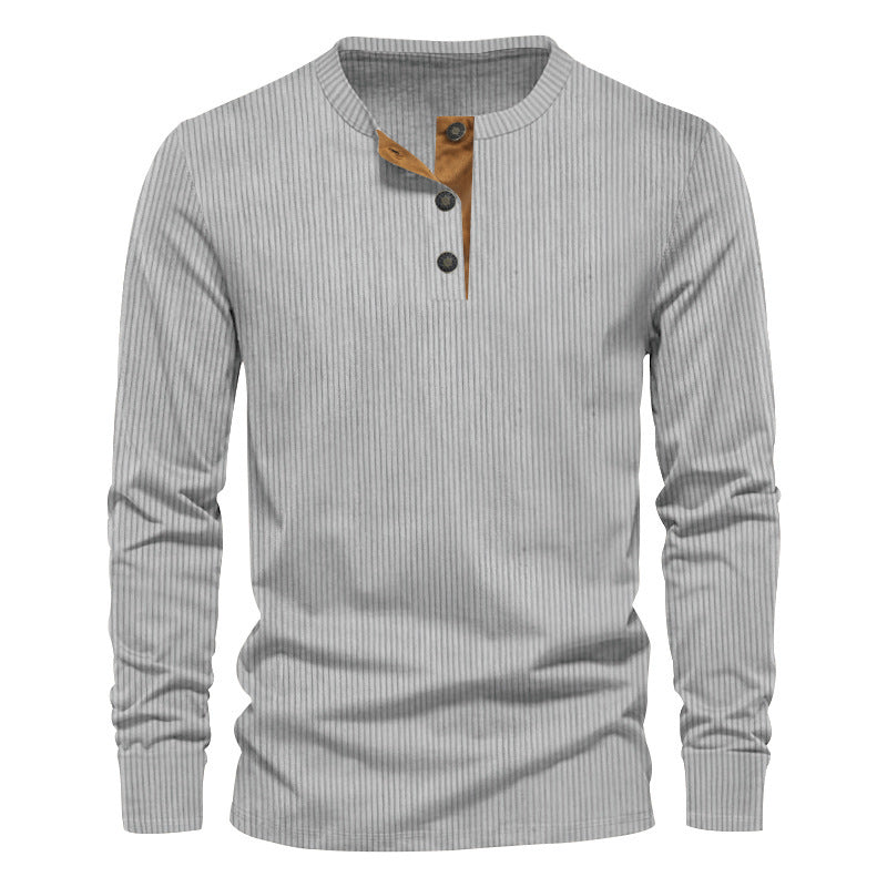 Herrer nano ribbet Thermo-Henley lavet af bomuldsblanding med tre-knap lukning og elastiske manchetter Skovae