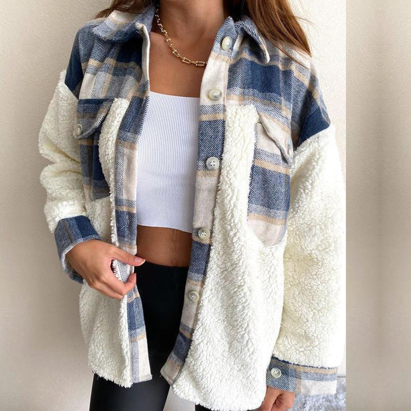 Kvinders komfortable og fashionable Sherpa jakke med ternet design Stilla