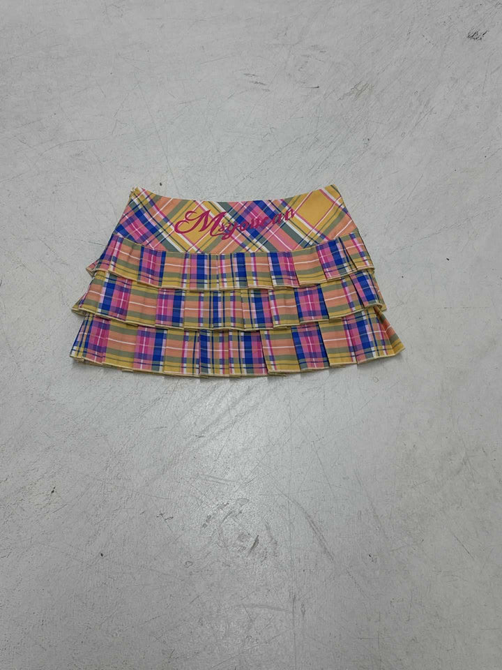 Dame moderigtig, lagdelt mini skirt med ternet mønster og elastisk talje Skovae