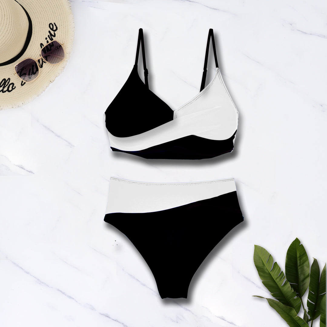 Damer Farverig mønstret Bikini med krydset design og høj talje Stilla