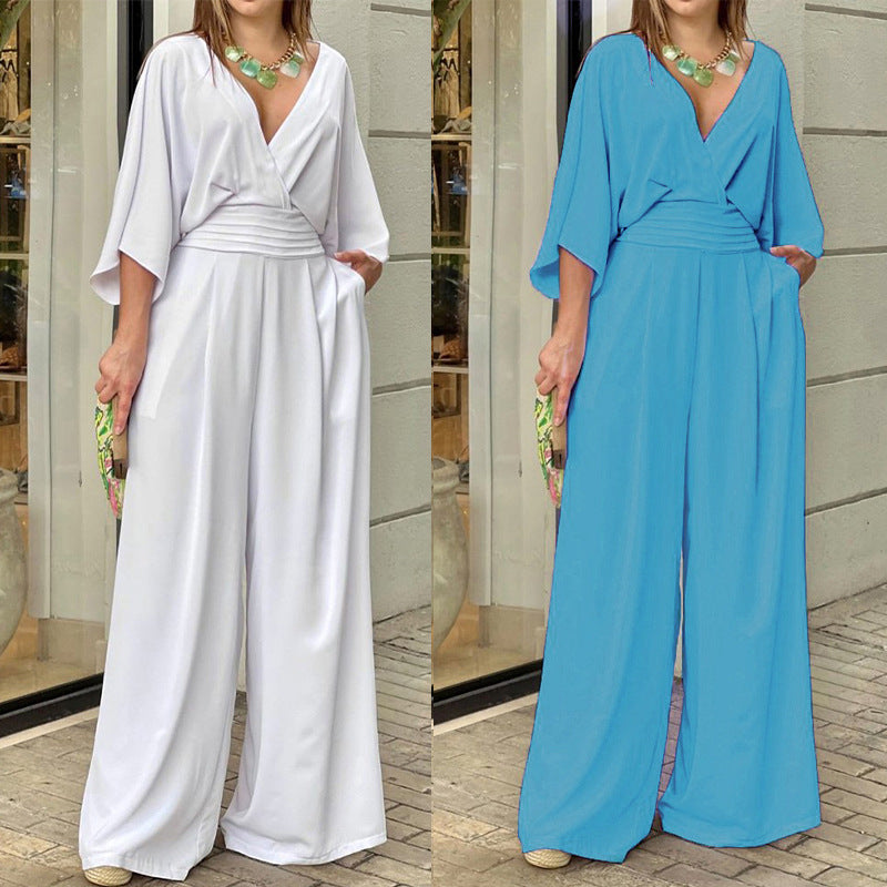 Kvinders elegante højtaljede jumpsuit med vidde ben og kimono ærmer Stilla