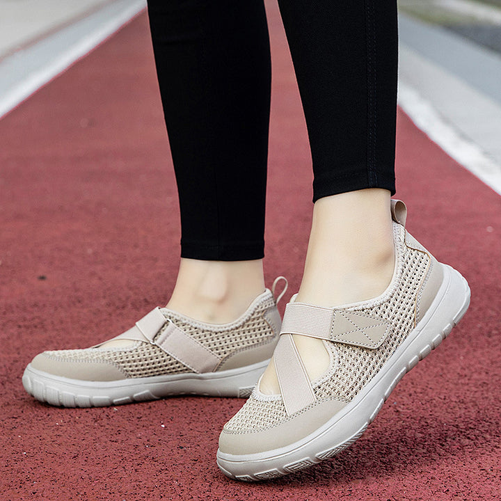 Damer nan åndbar strik-rem sneaker med velcro lukning polstret komfortsål og fleksibel profilløbesål Skovae