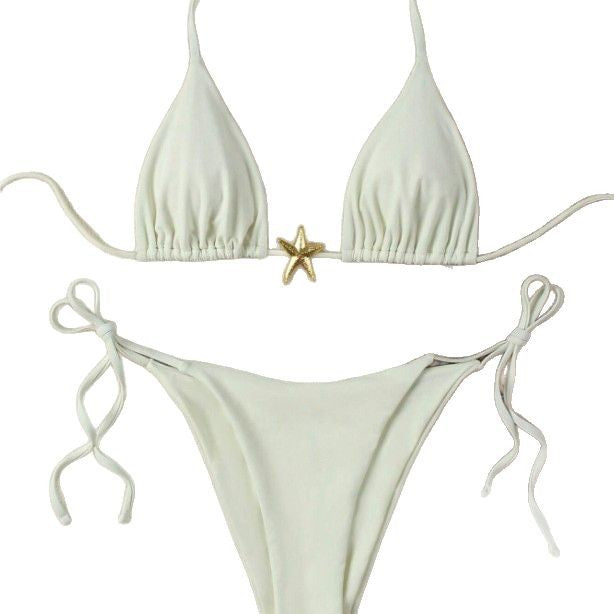 Dame Triangel-Bikini-Sæt med justerbare stropper og dekorativt smykkeelement Skovae