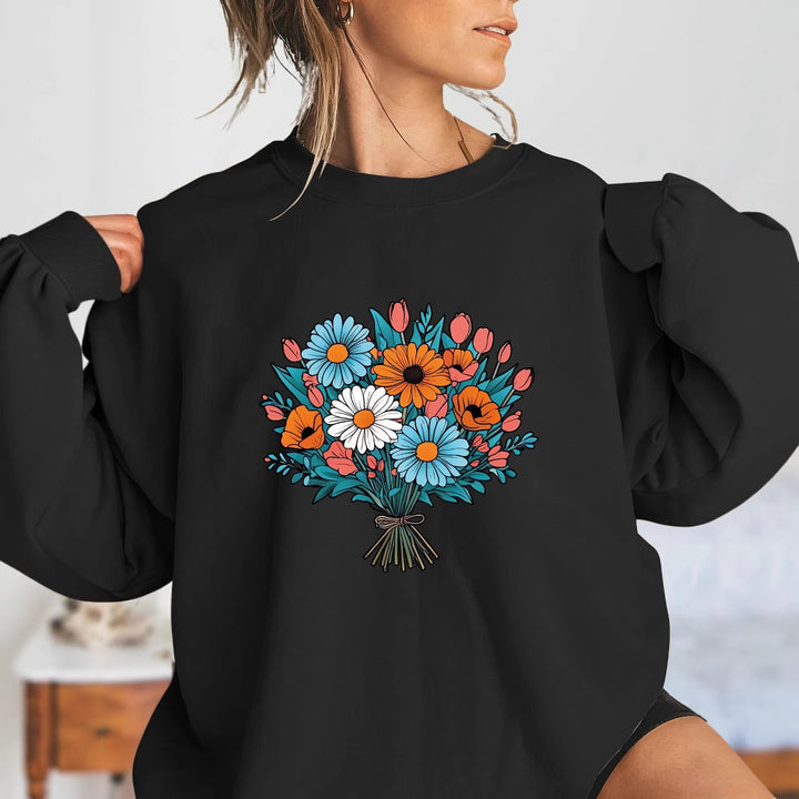 Kvinders Oversized Sweatshirt med Blomster Grafiske Detaljer Stilla