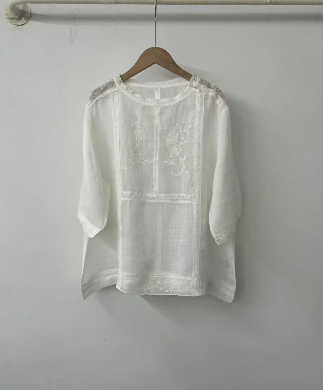 Kvinde Broderet Gennemsigtig Bluse Stilla