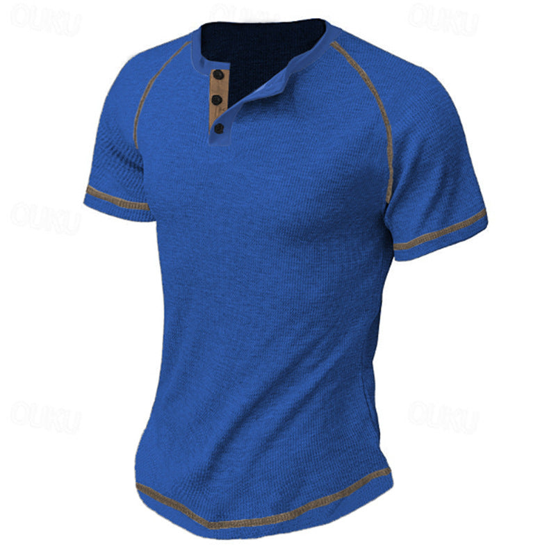 Herrer Kortærmet Henley T-shirt med elegant knapdesign Stilla