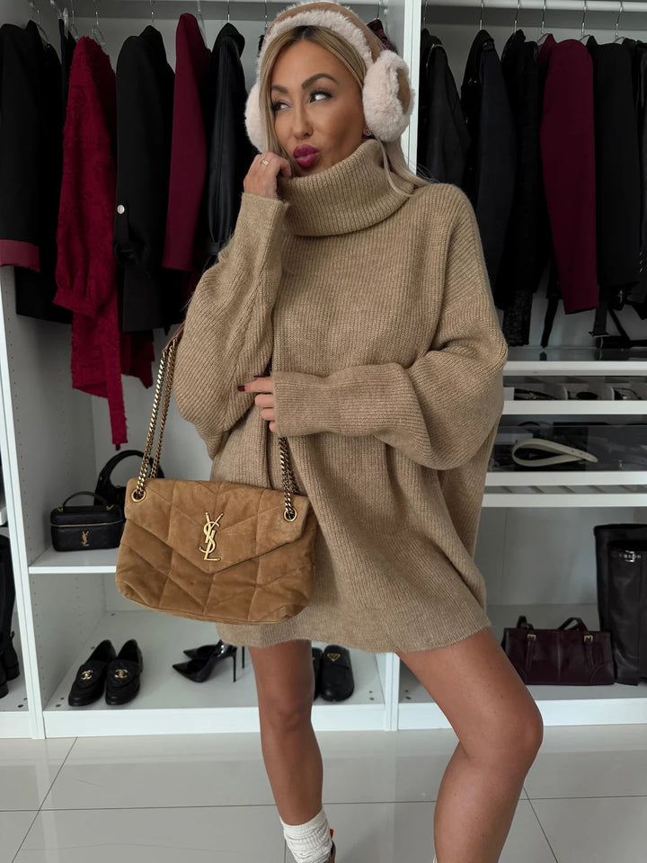 Kvinders Oversized Sweater med Høj Krave Skovae