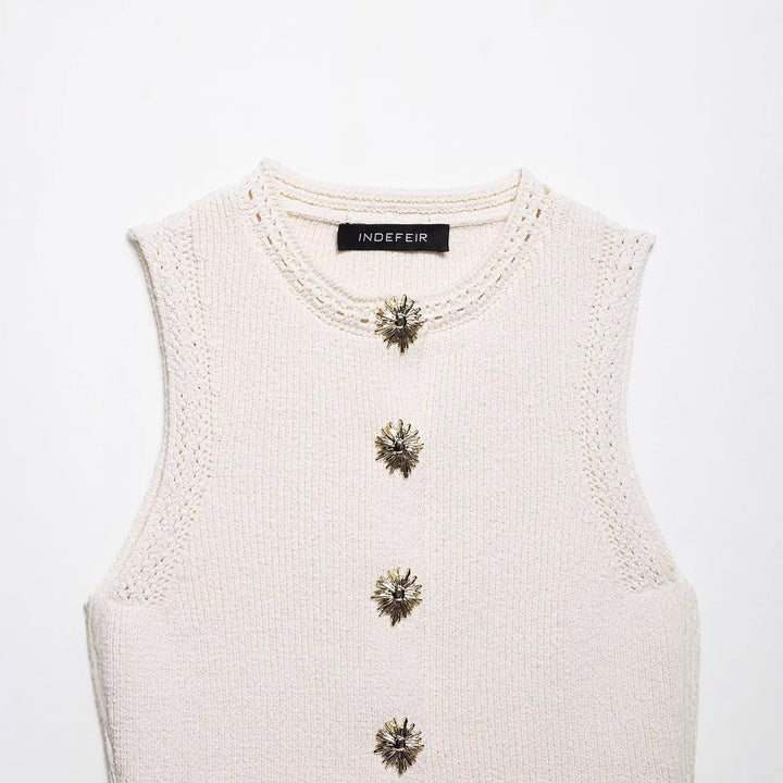 Femme Stilfulde Strikveste med Dekorative Knapper Stilla
