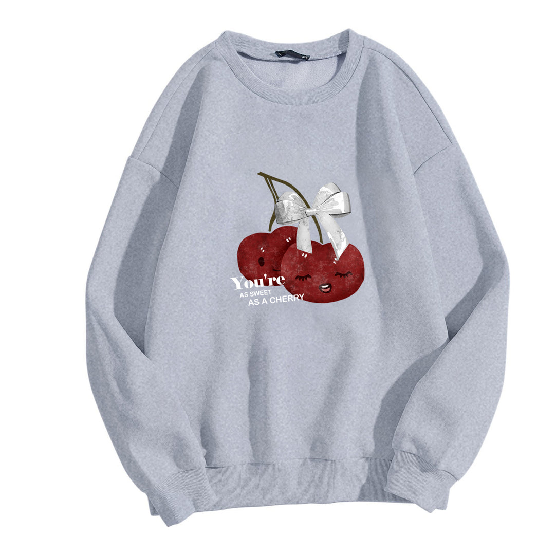 Kvindernes hyggelige sweatshirt med frugtig kirsebærmotiv Skovae