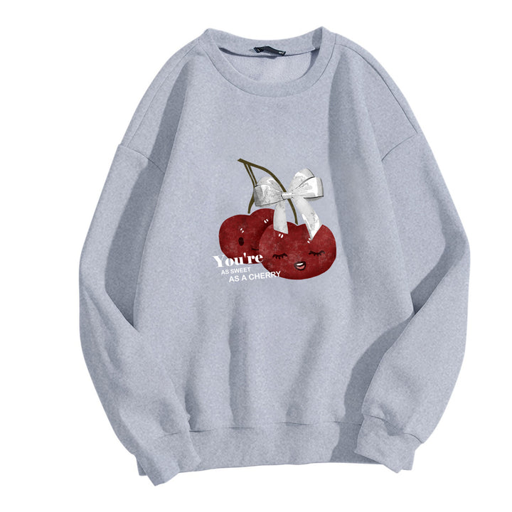 Kvindernes hyggelige sweatshirt med frugtig kirsebærmotiv Skovae